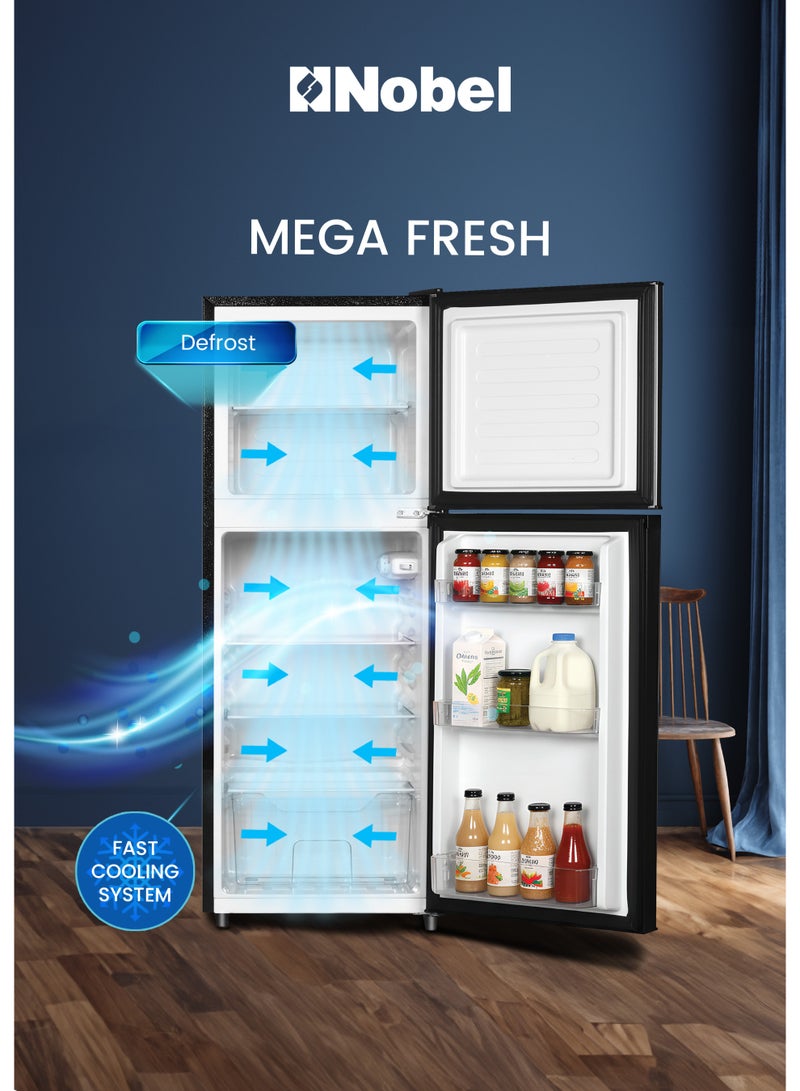 Nobel Double Door Refrigerator 190L Gross / 127L Net Mechanical Temperature Control, R600a Refrigerant, Recessed Handle, Inside Condenser, Dark Silver – NR190S (1 Year Warranty) 120 W NR190S grey - Image 3