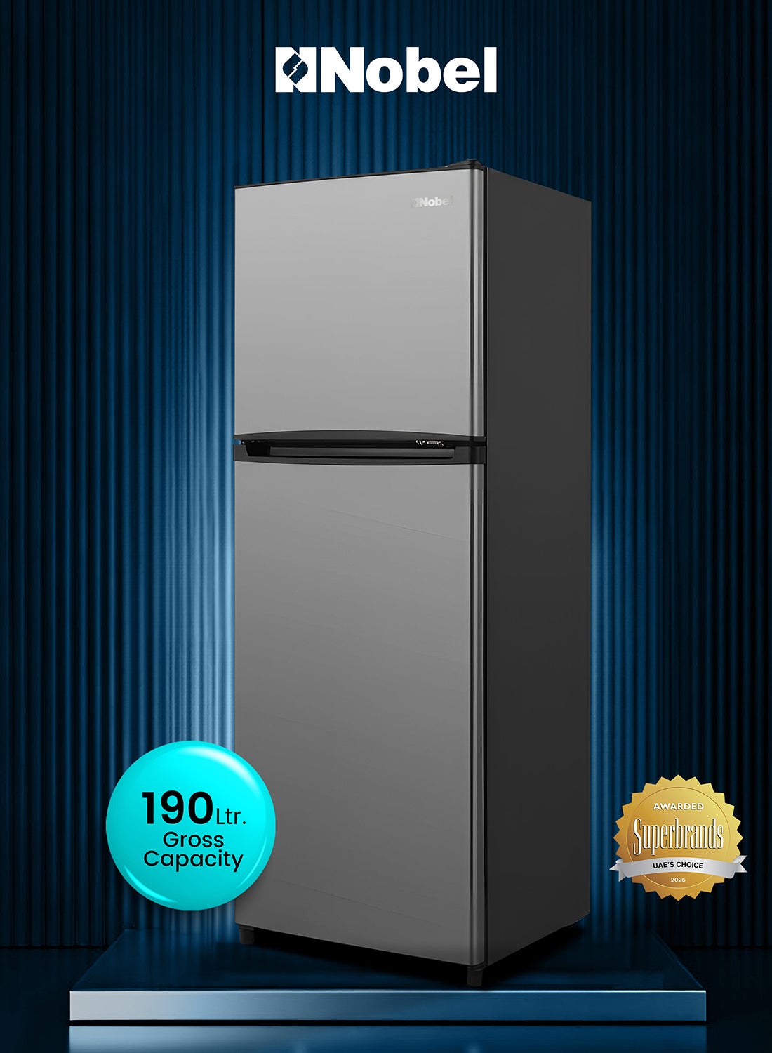 Double Door Refrigerator 185L Gross / 127L Net Mechanical Temperature Control, R600a Refrigerant, Recessed Handle, Inside Condenser, Dark Silver – (1 Year Warranty) 120 W NR190S grey