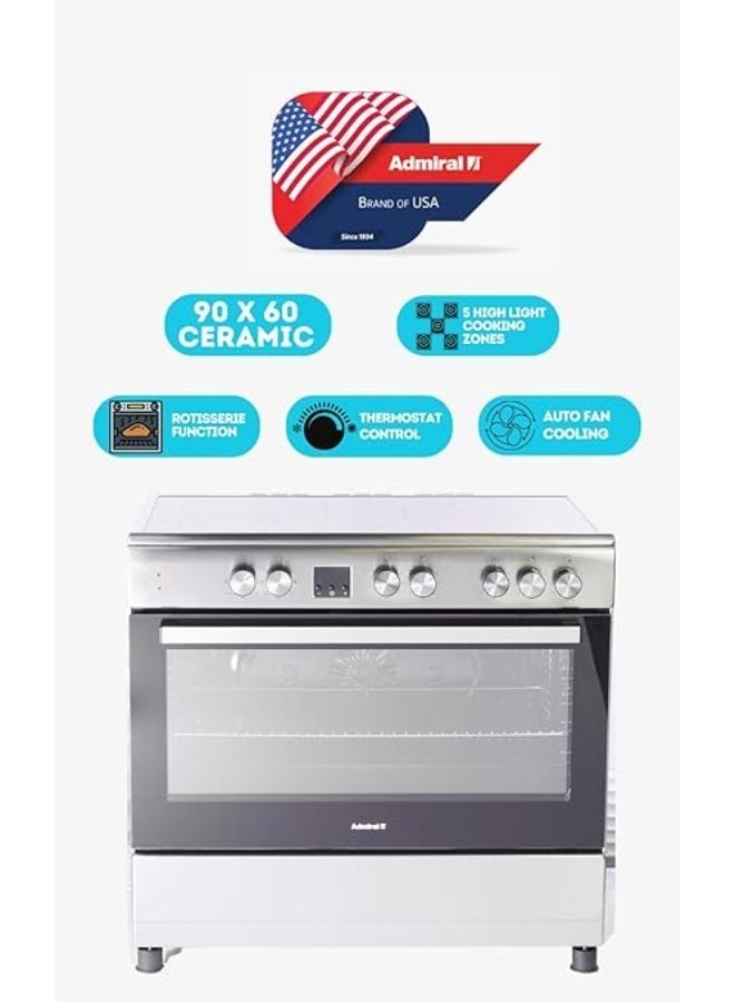 Admiral 90x60 cm Free-Standing Ceramic Electric Cooker – Premium Stainless Steel Frame, High-Efficiency Ceramic Hob, Electric Oven & Grill, Double-Layer Insulation, Auto-Ignition, Easy-Clean Design, Made in Turkey – Model ADVC9068VCTD ADVC9068VCTD black - Image 2