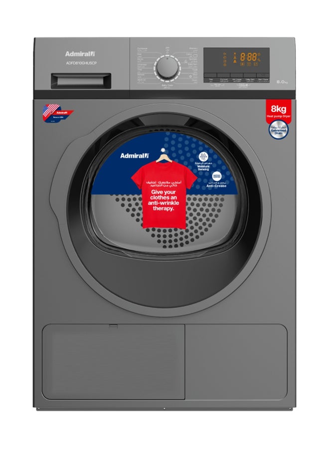 Admiral 8 kg Front Load Condenser Dryer – 15 Drying Programs, 650W Energy-Efficient Motor, Anti-Crease Function, Titanium Finish, Adjustable Dry Levels, Low Noise Operation, Easy-Clean Filter 8 kg ADFD810GCUSCP Grey - Image 1