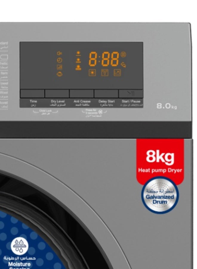 Admiral 8 kg Front Load Condenser Dryer – 15 Drying Programs, 650W Energy-Efficient Motor, Anti-Crease Function, Titanium Finish, Adjustable Dry Levels, Low Noise Operation, Easy-Clean Filter 8 kg ADFD810GCUSCP Grey - Image 4