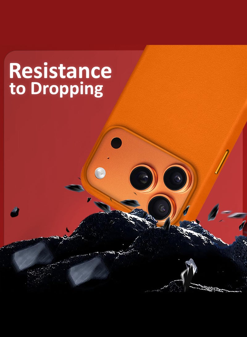 MARGOUN Leather Protective Case for iPhone 17 Pro Max - Shockproof - Matte - Anti-Slip - Waterproof - Sleek Design - Cosmic Orange - Image 3