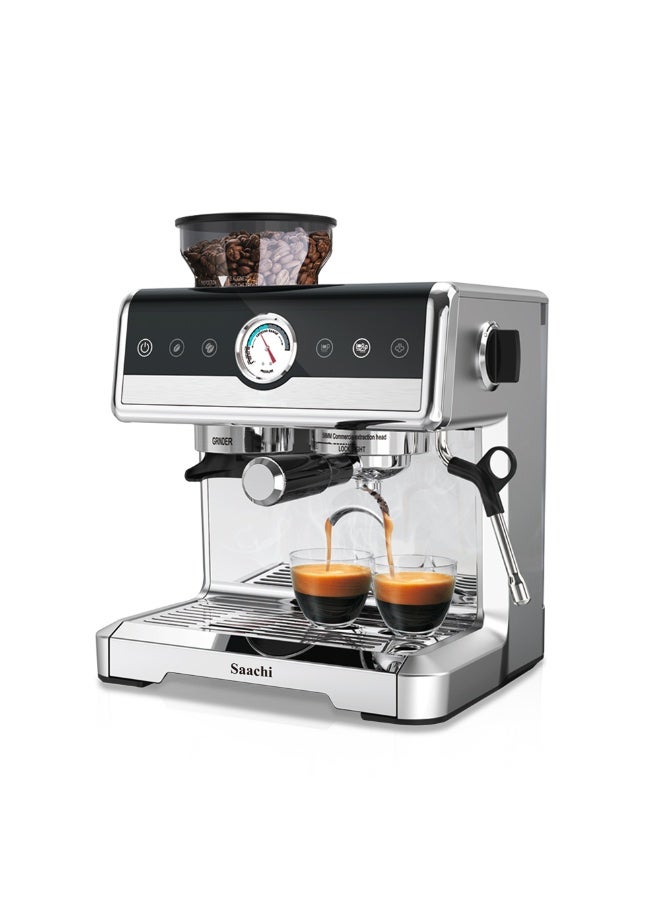Saachi 20-Bar Espresso Coffee Maker with Built-In Grinder, 2.6L Water Tank, PID Temperature Control & Milk Frothing System 2.6 L 2250 W NL-COF-7069-ST Silver - Image 1