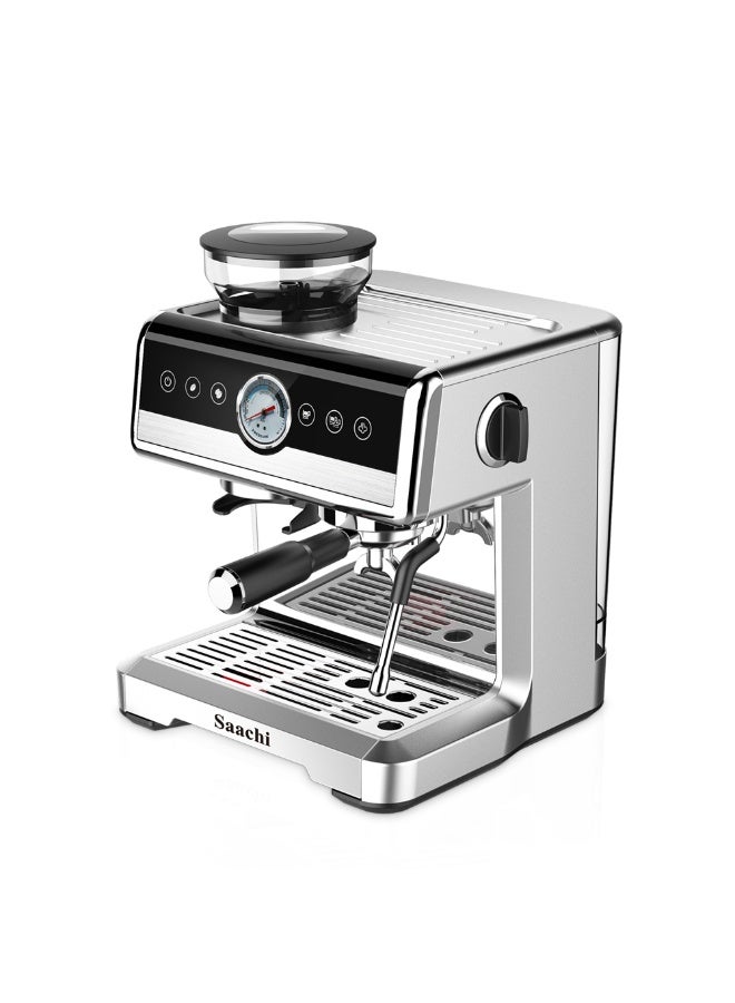 Saachi 20-Bar Espresso Coffee Maker with Built-In Grinder, 2.6L Water Tank, PID Temperature Control & Milk Frothing System 2.6 L 2250 W NL-COF-7069-ST Silver - Image 2