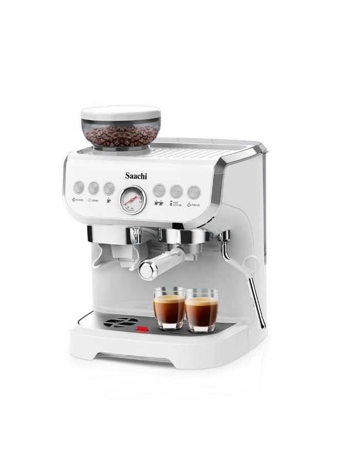 Saachi 19-Bar Coffee Maker NL-COF-7066CG-WH, Built-in Grinder, 2L Water Tank, Espresso, Cappuccino, Latte, Adjustable Grinding & Coffee Volume 2 L 1450 W NL-COF-7066CG-WH White - Image 1