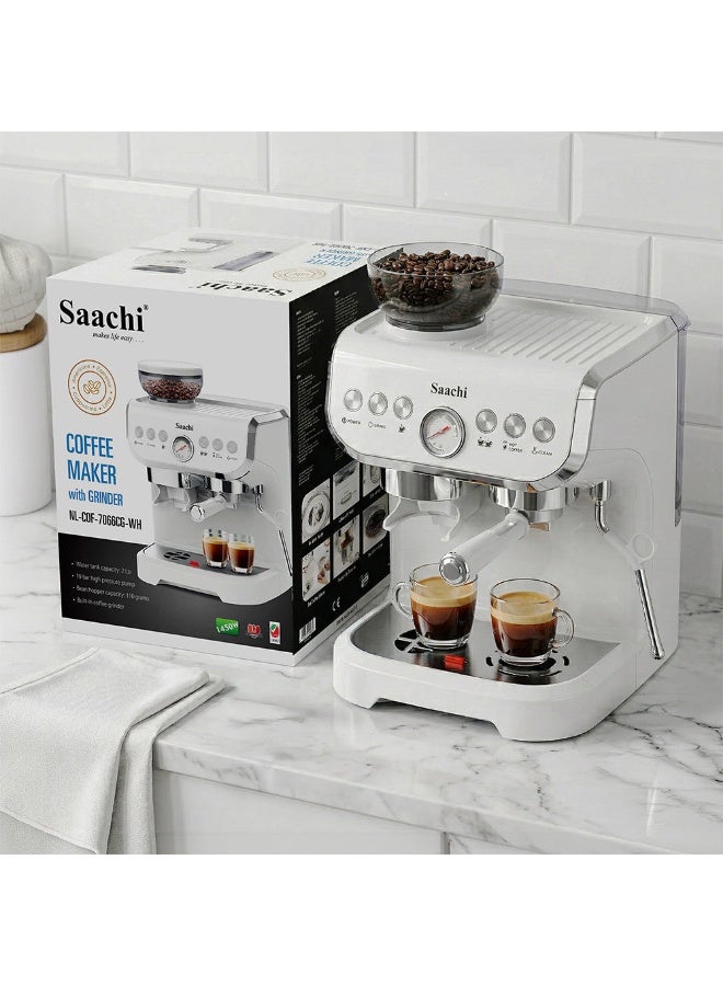 Saachi 19-Bar Coffee Maker NL-COF-7066CG-WH, Built-in Grinder, 2L Water Tank, Espresso, Cappuccino, Latte, Adjustable Grinding & Coffee Volume 2 L 1450 W NL-COF-7066CG-WH White - Image 2