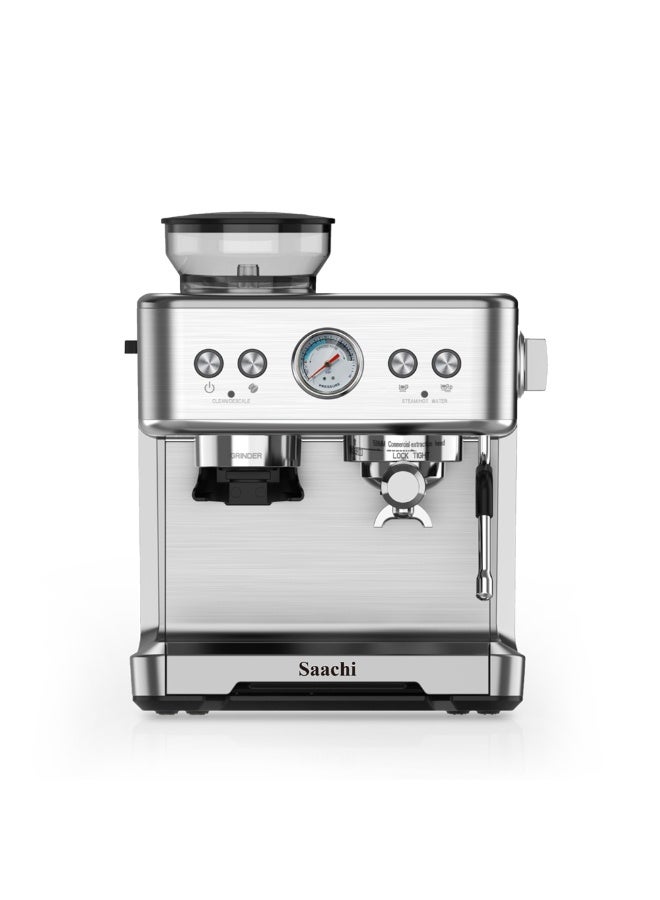 ساتشي صانعة قهوة إسبريسو 20 بار مع مطحنة مدمجة، خزان ماء سعة 2.6 لتر، تحكم في درجة الحرارة PID ونظام رغوة الحليب - Image 2