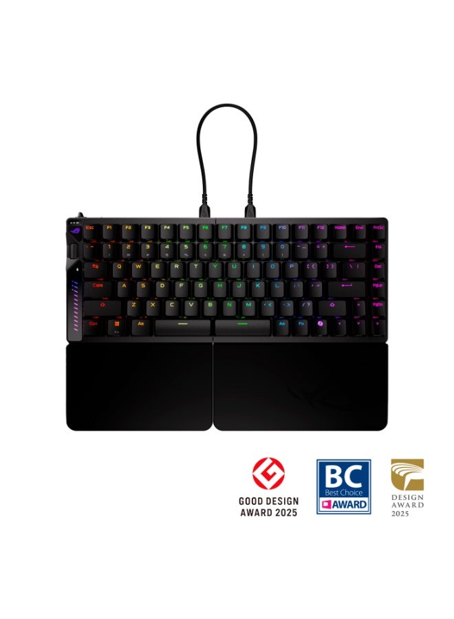 ASUS ROG Falcata 75% Split Wireless Gaming Keyboard, Magnetic Hall-Effect Switches, Adjustable Actuation, Rapid Trigger, Tri-Mode Connectivity, 8000Hz Polling Rate, RGB, Hot-Swappable, PBT Keycaps, Long Battery Life, Black | 90MP043H-BKCA00 Black - Image 1