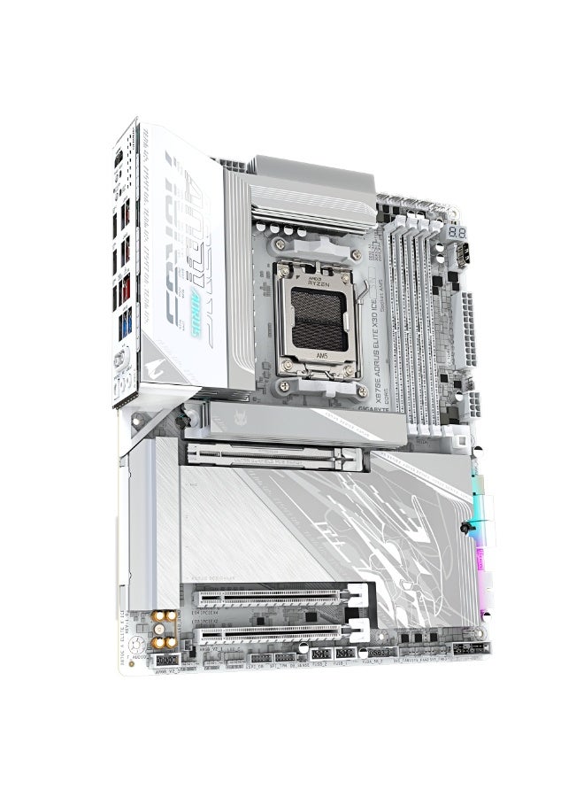 جيجابايت X870E AORUS ELITE X3D ICE ATX Motherboard – AMD AM5 Socket, X870E Chipset, 16+2+2 Twin Digital VRM, DDR5 Up to 256GB 9000MT/s OC, 4x M.2 (2x PCIe 5.0 + 2x PCIe 4.0), PCIe 5.0 x16 UD Slot X, WiFi 7 + 5GbE LAN, Dual USB4 40Gbps Type-C, HDMI, Sensor Panel Link, RGB, EZ-Latch, White ICE Edition - Image 4