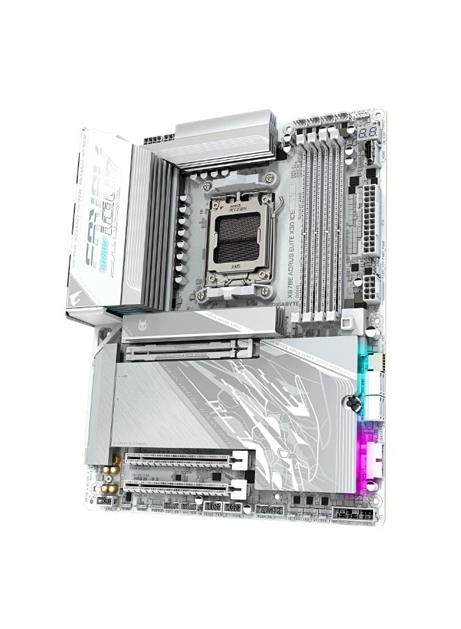 جيجابايت X870E AORUS ELITE X3D ICE ATX Motherboard – AMD AM5 Socket, X870E Chipset, 16+2+2 Twin Digital VRM, DDR5 Up to 256GB 9000MT/s OC, 4x M.2 (2x PCIe 5.0 + 2x PCIe 4.0), PCIe 5.0 x16 UD Slot X, WiFi 7 + 5GbE LAN, Dual USB4 40Gbps Type-C, HDMI, Sensor Panel Link, RGB, EZ-Latch, White ICE Edition - Image 3
