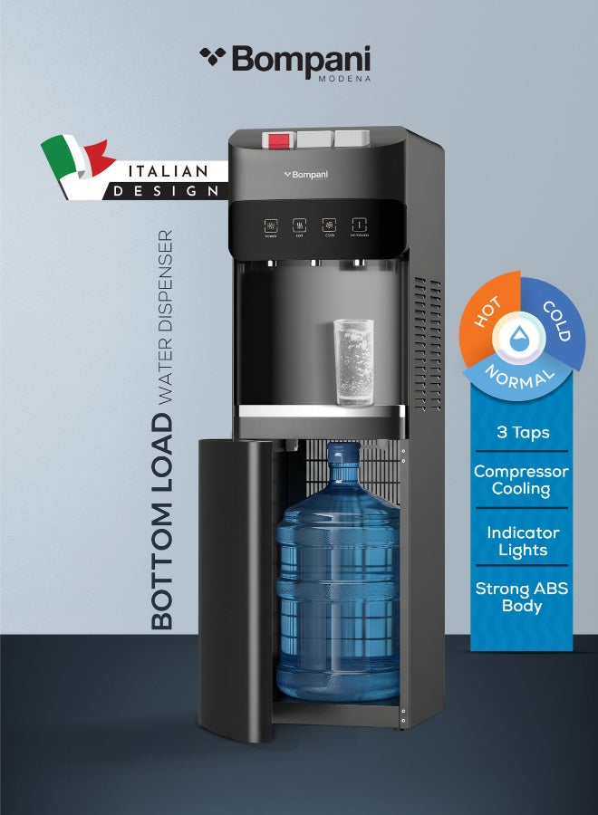 بومباني موزع مياه ساخنة وباردة مع 3 صنابير | قفل للأطفال | تبريد بالكمبريسور | خزان ساخن وبارد ملحوم | أضواء مؤشر | 550 واط تسخين و90 واط تبريد – BWD305 (ضمان سنة واحدة) - Image 1
