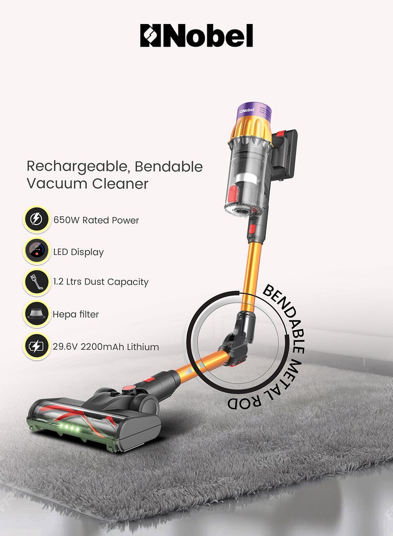 نوبل مكنسة كهربائية لاسلكية 29.6 فولت ليثيوم | 60 دقيقة وقت تشغيل | سعة 1.2 لتر | فرشاة موتور مع LED | فلتر HEPA | شفط قوي بثلاث سرعات | بطارية قابلة للفصل – NVC665EX (ضمان سنة واحدة) - Image 2