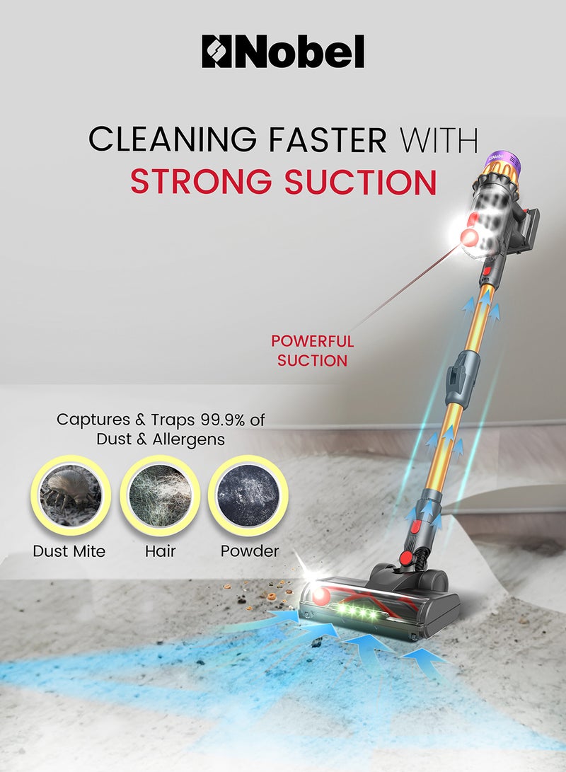 نوبل مكنسة كهربائية لاسلكية 29.6 فولت ليثيوم | 60 دقيقة وقت تشغيل | سعة 1.2 لتر | فرشاة موتور مع LED | فلتر HEPA | شفط قوي بثلاث سرعات | بطارية قابلة للفصل – NVC665EX (ضمان سنة واحدة) - Image 3