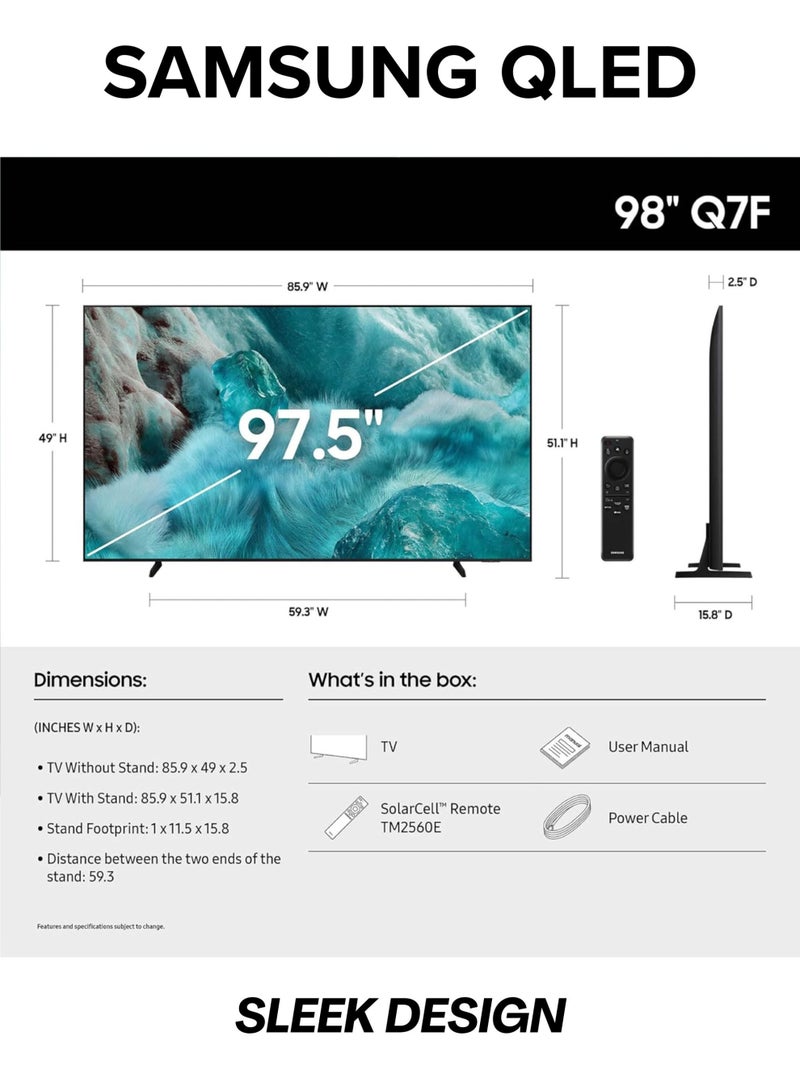 Samsung 98-Inch QLED 4K Smart TV (International Model) –  Q4 AI Processor, Quantum HDR, A billion shades of color, Motion Accelerator, Tizen OS, Ultra-Slim Design, Smart Home Ready (2025) 98Q7F Black - Image 2