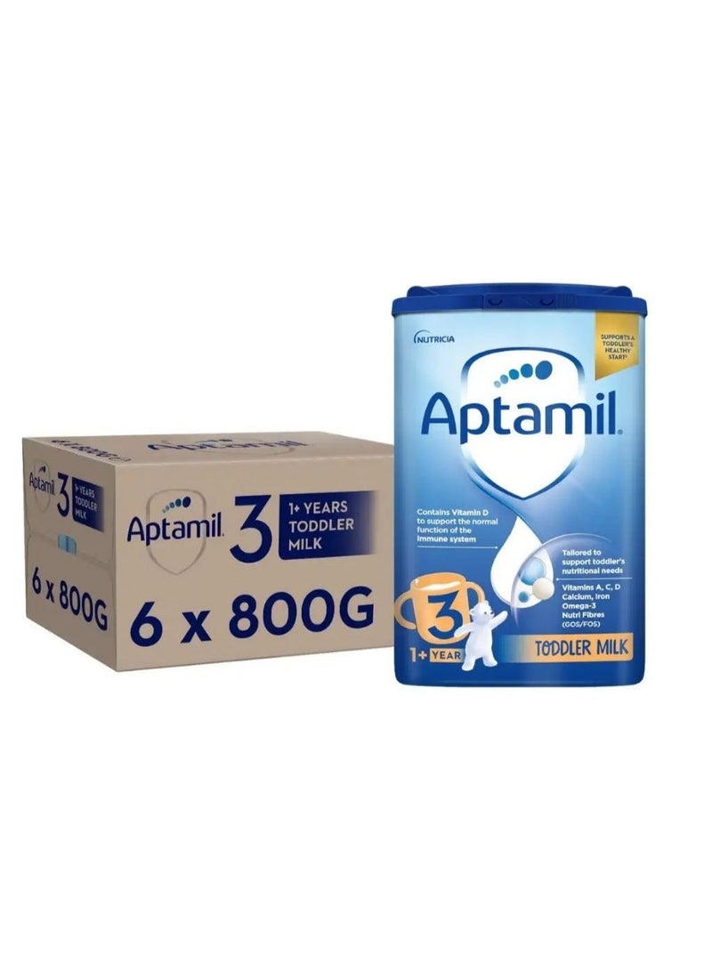 Aptamil Stage 3 Toddler Milk Powder Baby Formula Natural 1+ Years Natural 4800grams Pack of 6 - Image 1