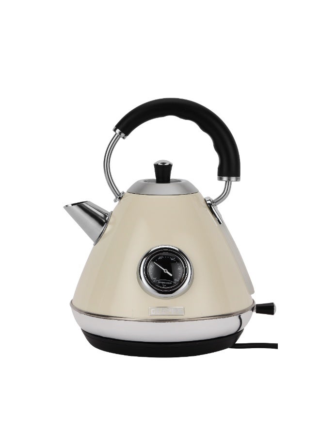 GEEPAS 1.7L Stainless Steel Cordless Kettle – Boil Dry Protection, Auto Switch-Off, Strix Controller, Detachable Filter, Temperature Gauge, 360° Rotational Base, Concealed Heating Element 1.7 L 3000 W GK38073UK-CR Cream - Image 1