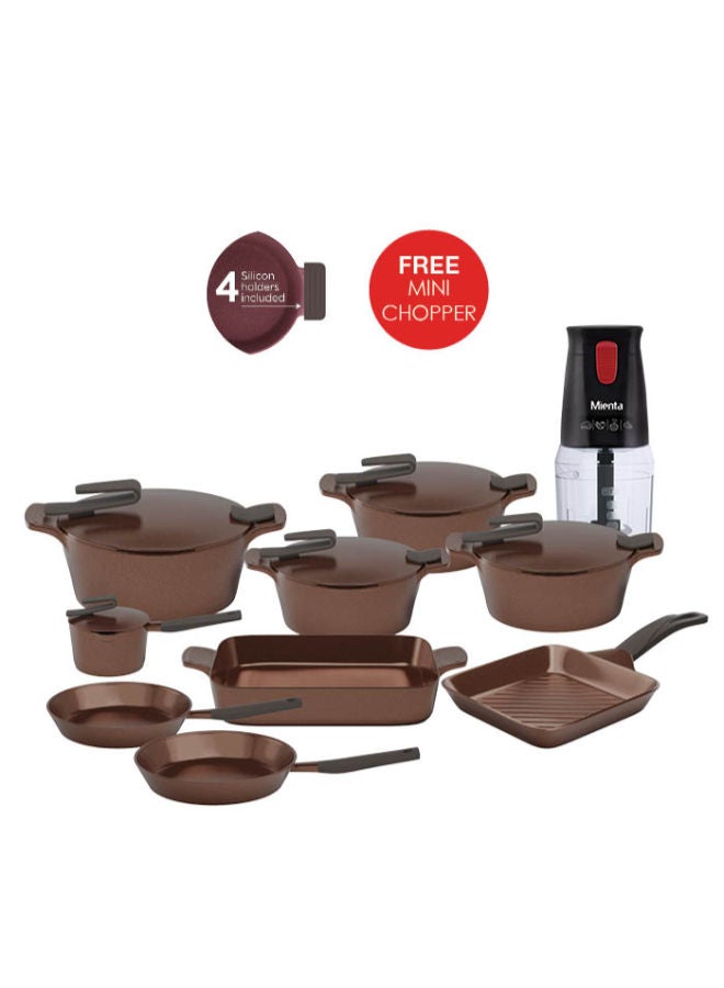 PYREX 18-Piece Granite Cookware Set Artisan Brown + Mienta Cutter (Gift) brown (20-24-26-30)cm - Image 1
