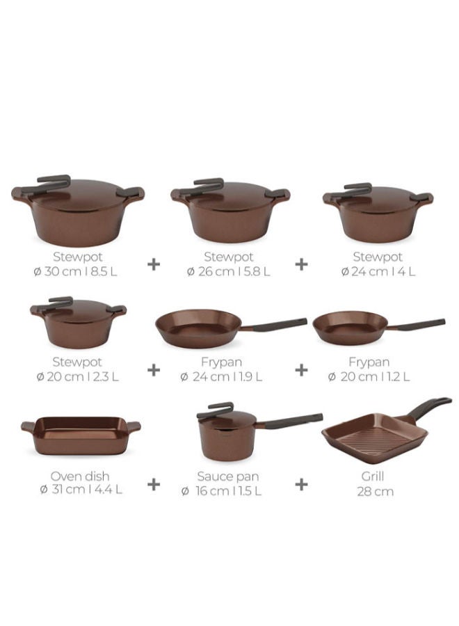 PYREX 18-Piece Granite Cookware Set Artisan Brown + Mienta Cutter (Gift) brown (20-24-26-30)cm - Image 2