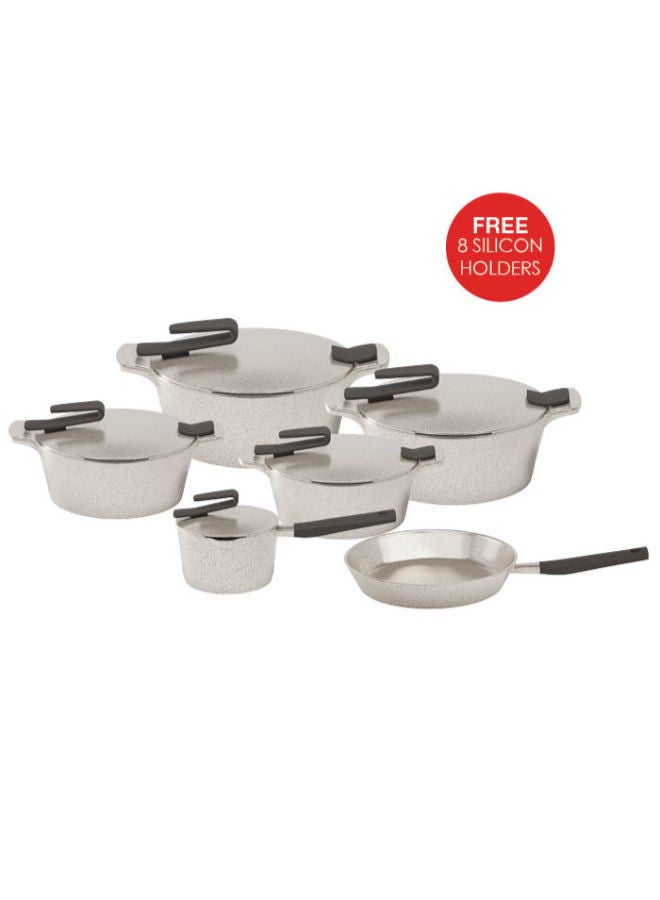 PYREX 11-Piece Granite Cookware Set , Artisan Beige Pyrex beige (18-22-26-30): 26 Frying Pan, 16cm - Image 1