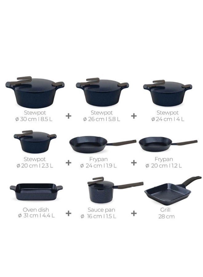 PYREX 18-Piece Granite Cookware Set Artisan Navy Blue + Mienta Cutter As A Gift Navy Blue (20-24-26-30)cm - Image 2