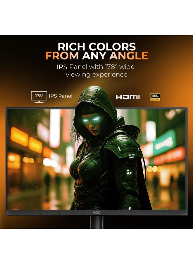 اي او سي شاشة ألعاب 24 بوصة، 24B30H3، 1920×1080 FHD IPS، 120Hz، 1ms MPRT، Adaptive-Sync، HDMI/VGA، تصميم بدون إطار من 3 جوانب، خالية من الوميض، وضع الأزرق المنخفض - Image 4