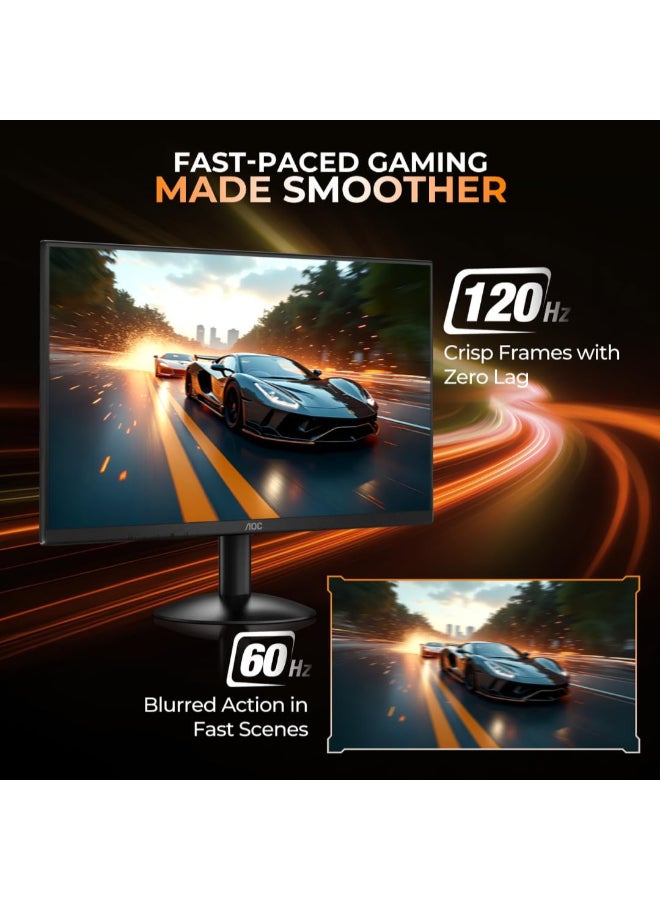 اي او سي شاشة ألعاب 24 بوصة، 24B30H3، 1920×1080 FHD IPS، 120Hz، 1ms MPRT، Adaptive-Sync، HDMI/VGA، تصميم بدون إطار من 3 جوانب، خالية من الوميض، وضع الأزرق المنخفض - Image 2