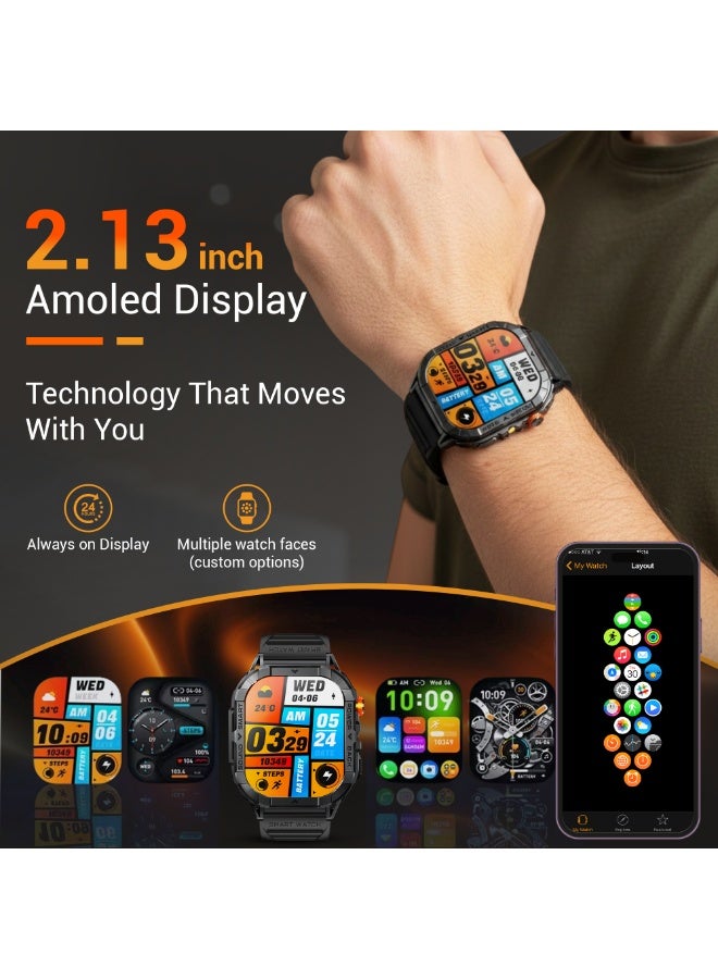 ارمفيت ساعة هالك 3 الذكية للرجال، شاشة AMOLED دائمة التشغيل، مكالمات بلوتوث، مقاومة للماء، ساعات لياقة بدنية متوافقة مع أندرويد و iOS - - Image 2