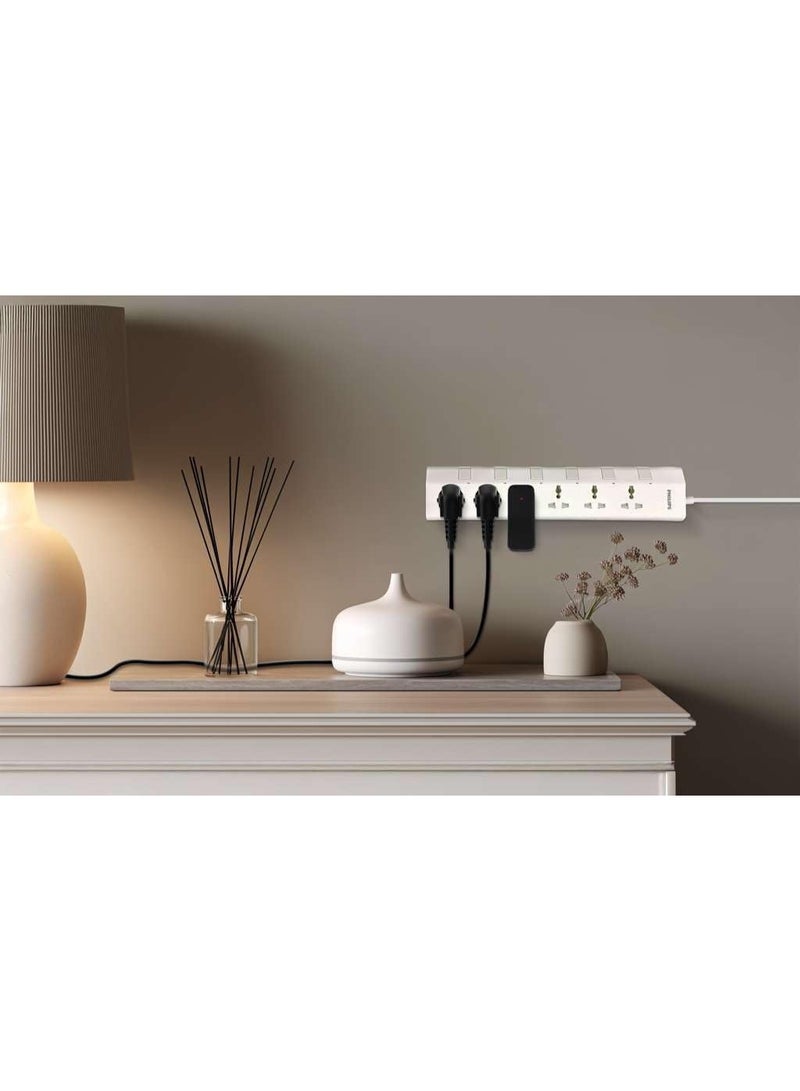 فيليبس 6-Way Universal Power Extension Cord with Individual Switches (1.5M), 2500W Overload Protection, 750°C Fire-Resistant, 3x1mm² Heavy Duty Cable, 10A Fuse, ESMA Certified, UK Plug - White 1.5M- White - Image 3