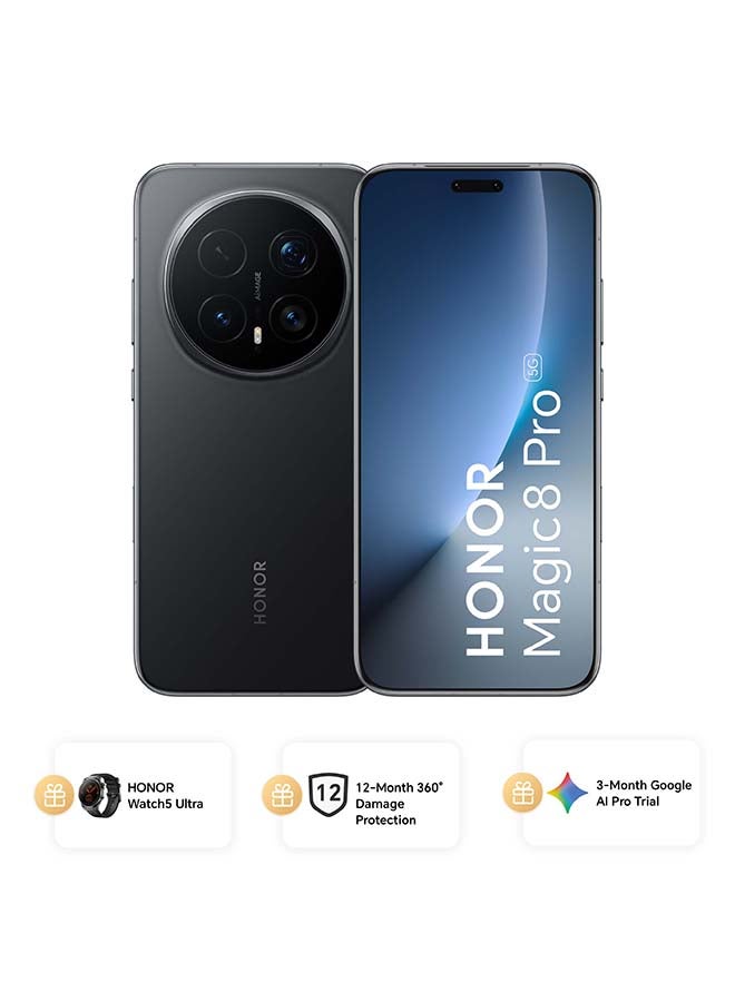 Magic 8 Pro Dual SIM 5G Black 16GB RAM 1TB With Free Watch5 Ultra, 12 Month 360° Damage Protection Insurance and 3 Month Google AI Pro Trial - Middle East Version