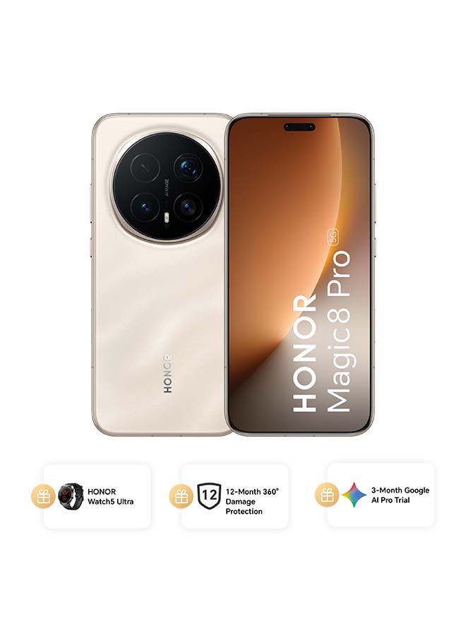 هونور Magic 8 Pro Dual SIM 5G Sunrise Gold 16GB RAM 1TB With Free Watch5 Ultra, 12 Month 360° Damage Protection Insurance and 3 Month Google AI Pro Trial - Middle East Version - Image 1
