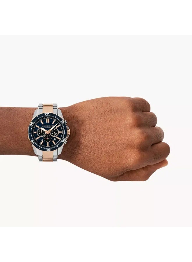 Armani Exchange Men's Armani Exchange AX1965 Men’s Two-Tone Stainless Steel Watch – 44mm Black Dial, Quartz Movement, 10 ATM Water Resistance - Image 4