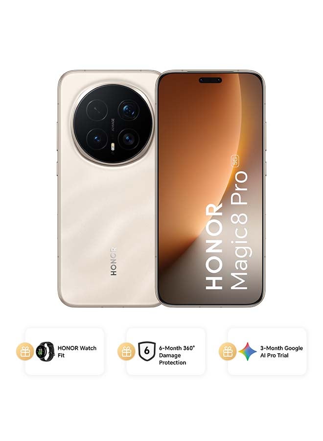هونور Magic 8 Pro Dual SIM 5G Sunrise Gold 16GB RAM 1TB With Free Watch Fit, 6 Month 360° Damage Protection Insurance and 3 Month Google AI Pro Trial - Middle East Version - Image 1
