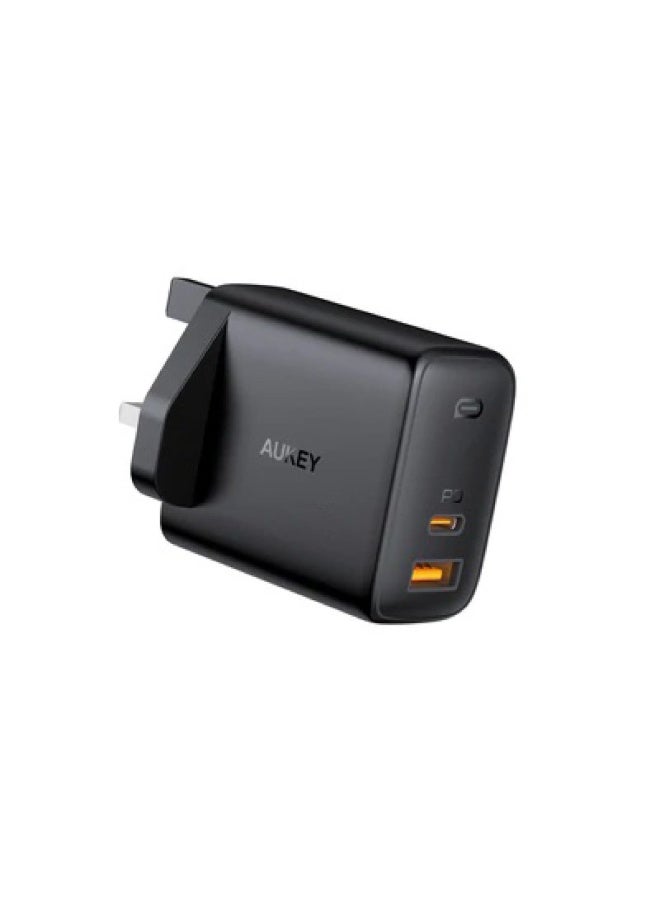 AUKEY PA-B3 65W Dual-Port Charger – Power Delivery 3.0, GaN Power Tech, High-Speed Simultaneous Charging. Black - Image 1