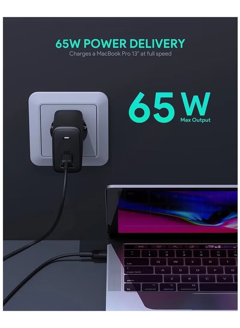 AUKEY PA-B3 65W Dual-Port Charger – Power Delivery 3.0, GaN Power Tech, High-Speed Simultaneous Charging. Black - Image 3