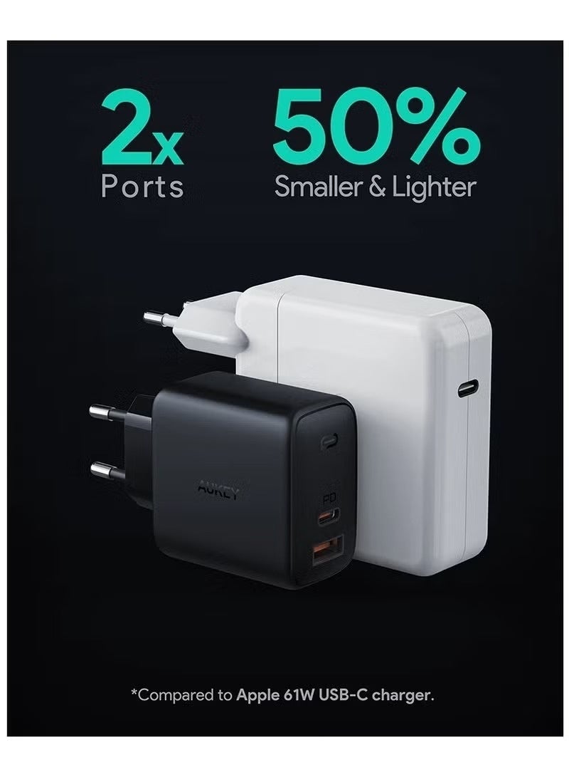 AUKEY PA-B3 65W Dual-Port Charger – Power Delivery 3.0, GaN Power Tech, High-Speed Simultaneous Charging. Black - Image 4