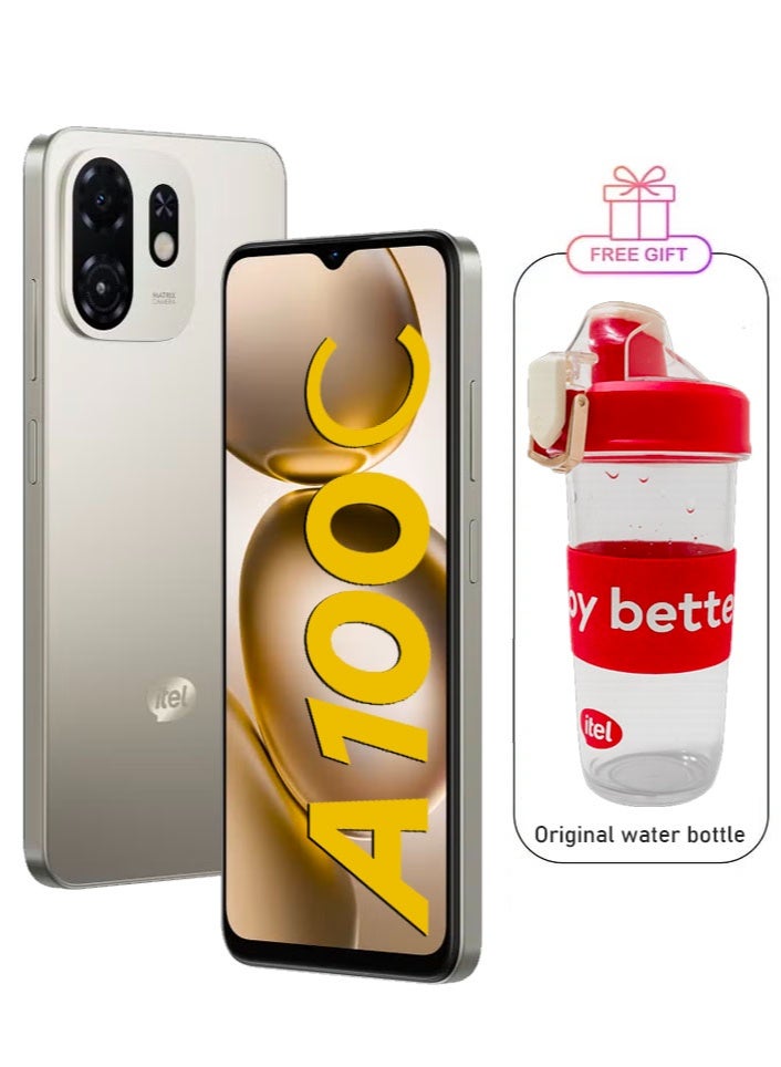 إيتيل A100c تيتانيوم ذهبي 2+4 جيجابايت رام 64 جيجابايت 4G + هدية مجانية زجاجة itel - نسخة الشرق الأوسط - Image 1