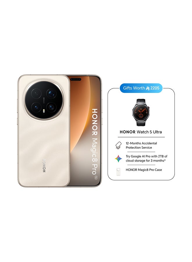 Honor Magic 8 Pro Dual SIM 5G Sunrise Gold 12GB RAM 512GB with Watch5 Ultra - Middle East Version - Image 1