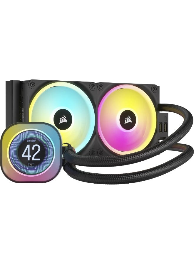 CORSAIR iCUE LINK H100i LCD 240mm AIO Liquid CPU Cooler – 2x QX120 RGB Fans 2400RPM, 2.1” IPS LCD Pump Display, Copper Cold Plate, Zero-RPM Mode, iCUE LINK Hub, Intel & AMD Compatible, Black | CW-9061007-WW - Image 1