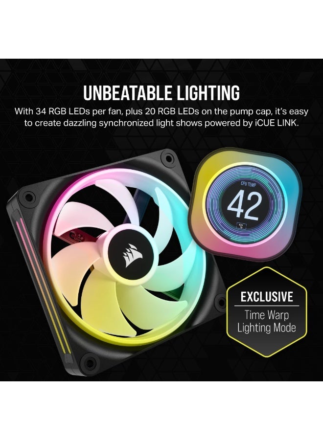 CORSAIR iCUE LINK H100i LCD 240mm AIO Liquid CPU Cooler – 2x QX120 RGB Fans 2400RPM, 2.1” IPS LCD Pump Display, Copper Cold Plate, Zero-RPM Mode, iCUE LINK Hub, Intel & AMD Compatible, Black | CW-9061007-WW - Image 5