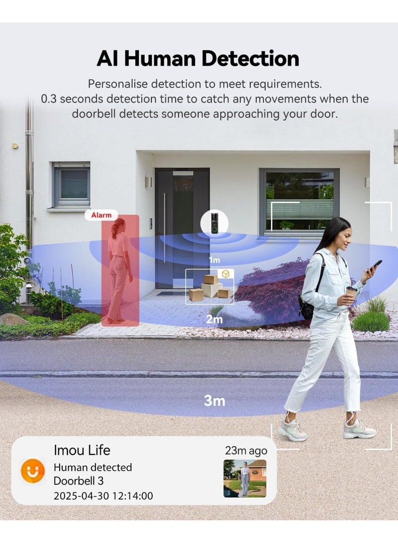 IMOU Doorbell 3 Kit – 4MP QHD 360° Panoramic Wi-Fi Video Doorbell, PIR Human & Package Detection, Night Vision, Two-Way Audio, Battery or Wired, Indoor Chime with SD Storage Support up to 512GB, Weatherproof Smart Security Camera | DB-3EP-4M0W/DS3 - Image 4
