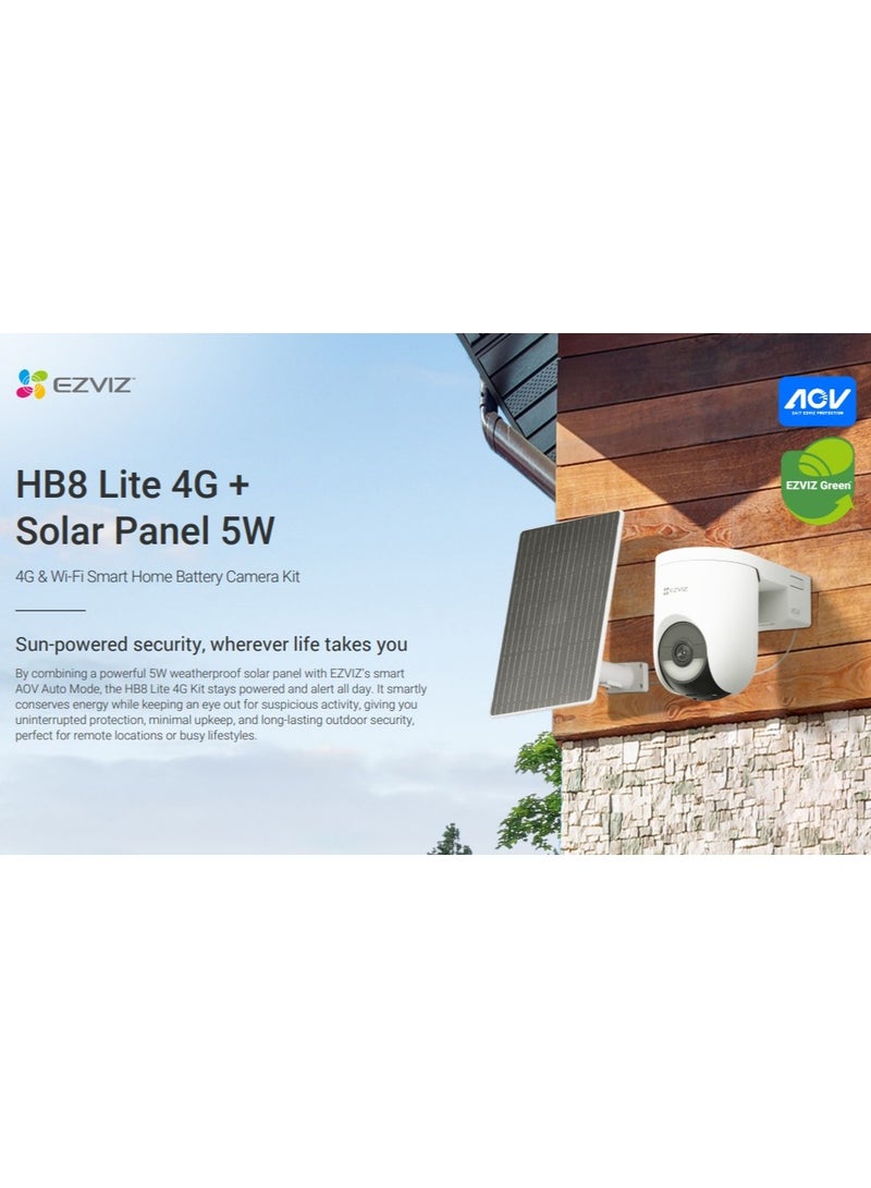 EZVIZ HB8 Lite 4G & Wi-Fi Smart Home Battery Camera Kit – 2K+ HD, Pan-Tilt 340°/80°, AI Person & Vehicle Detection, Auto Tracking, Color Night Vision with Spotlight & Siren, Solar-Powered, 4G LTE + Wi-Fi, MicroSD & Cloud Storage, Weatherproof | CS-HB8c-R100-1N4WFL4GA - Image 3