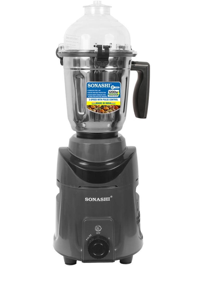SONASHI 3-in-1 Mixer Grinder with Powerful 1200W Copper Motor | 1.8L Liquidizing Jar, 1.0L Dry Grinding Cup & 0.4L Chutney Cup | 3-Speed Control with Pulse Function | Stainless Steel Jars, Polycarbonate Lids & Heavy-Duty Kitchen Performance | SB-214 Grey 1.8 L 1200 W SB-214 grey - Image 2