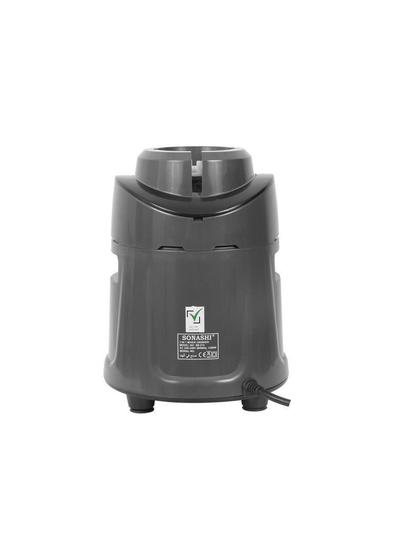 SONASHI 3-in-1 Mixer Grinder with Powerful 1200W Copper Motor | 1.8L Liquidizing Jar, 1.0L Dry Grinding Cup & 0.4L Chutney Cup | 3-Speed Control with Pulse Function | Stainless Steel Jars, Polycarbonate Lids & Heavy-Duty Kitchen Performance | SB-214 Grey 1.8 L 1200 W SB-214 grey - Image 4
