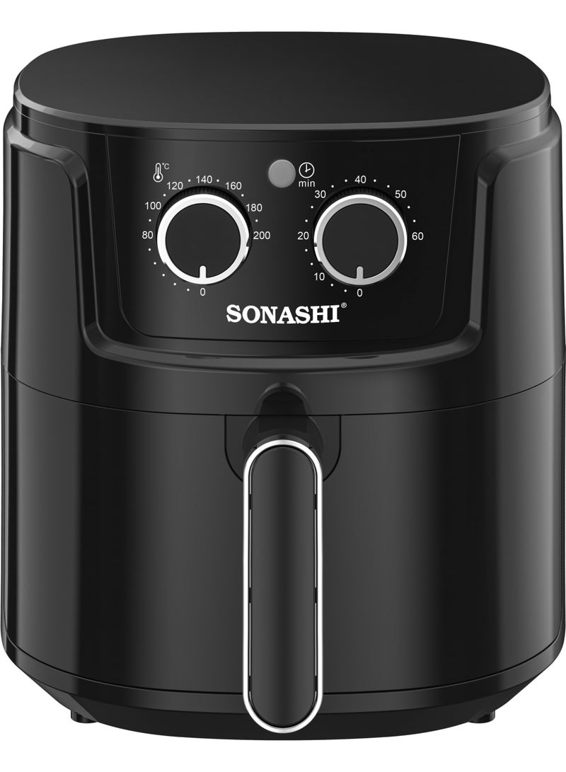 SONASHI 5.2L Air Fryer with 1500W Power | Non-Stick Pan |60-Min Timer & 80–200°C Temperature Control | Rapid 360° Air Circulation | Overheat Protection & Dual-Knob Operation | SAF-520 5.2 L 1500 W SAF-520 black - Image 2