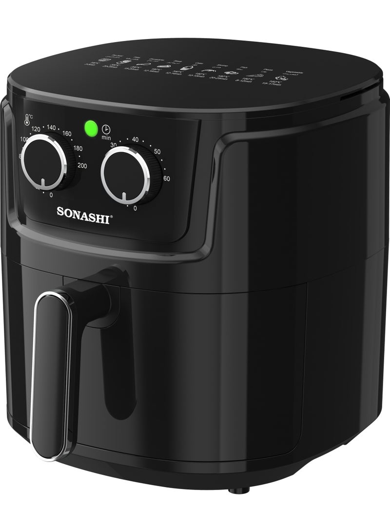 SONASHI 5.2L Air Fryer with 1500W Power | Non-Stick Pan |60-Min Timer & 80–200°C Temperature Control | Rapid 360° Air Circulation | Overheat Protection & Dual-Knob Operation | SAF-520 5.2 L 1500 W SAF-520 black - Image 3
