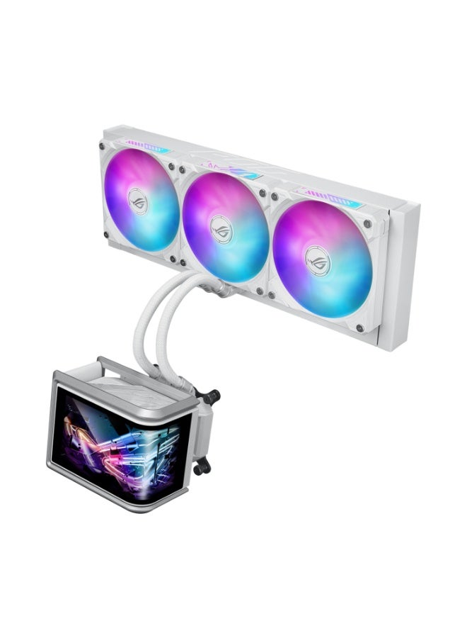 ASUS ROG Ryuo IV SLC 360 ARGB White Edition 360mm AIO CPU Liquid Cooler – 6.67″ Curved 2K AMOLED Display, 3×120mm PWM ARGB Fans, Aluminum Radiator, 200mm Sleeved FEP Tubing, Copper Cold Plate, Intel & AMD Compatible, Pre-Applied Thermal Paste, Aura Sync | 90RC0152-B0EAY0
