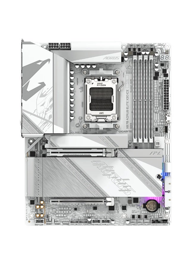 GIGABYTE X870 AORUS ELITE X3D ICE AM5 ATX Motherboard – Socket AM5, AMD X870E Chipset, 4× DDR5 DIMM, 4× M.2 Slots, PCIe 5.0 x16, Wi-Fi 7 + 5GbE LAN, Dual USB4 Type-C 40Gb/s + USB 3.2, HDMI, 7.1 & Realtek ALC1220 Audio, AI-driven X3D Turbo Mode 2.0, Advanced Thermal Armor & M.2 EZ-Flex Cooling, Dual-Channel DDR5, ATX Form Factor - Image 2