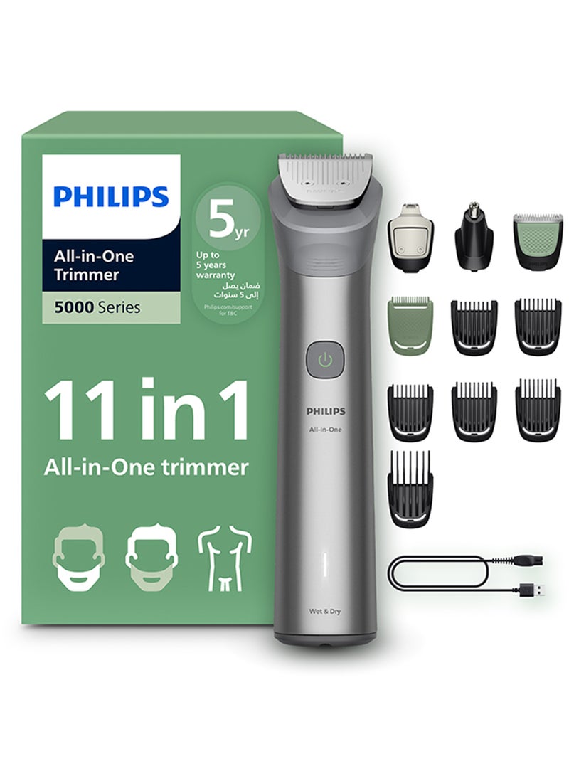 Philips All-in-One Trimmer MG5932/15 11-in-1 Face, Hair & Body Grooming Self-Sharpening Blades 120min Cordless Showerproof USB-A Charging Pouch Included Light Grey - Image 1