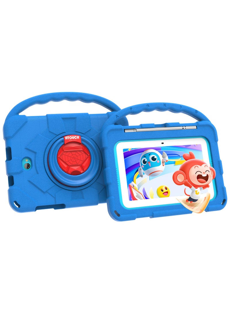 ATOUCH 7.85-inch Incell Screen Kids Smart Early Education Android Tablet KC66 Plus 12GB RAM 256GB ROM Dual Sim 5G Network EVA Case with 360° Stand And Writing LCD - Blue - Image 1