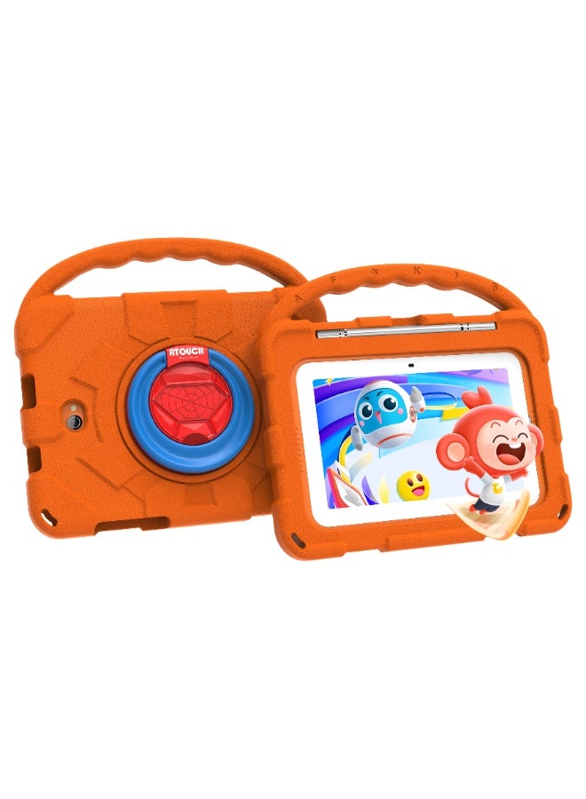 ATOUCH 7.85-inch Incell Screen Kids Smart Early Education Android Tablet KC66 Plus 12GB RAM 256GB ROM Dual Sim 5G Network EVA Case with 360° Stand And Writing LCD - Orange - Image 1